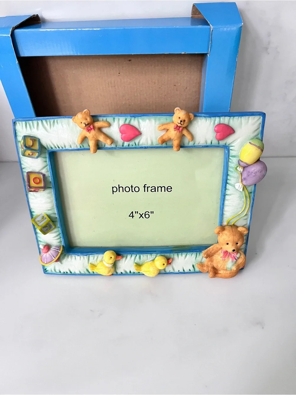 Vintage 3D resin nursery photo frame JOY teddy bears and ducks 4